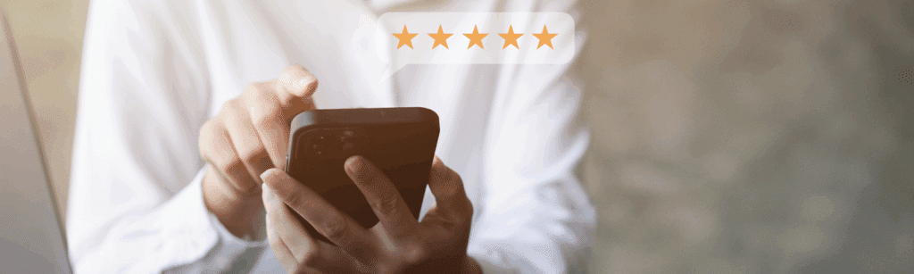  A person giving a review, representing the importance of local marketing for electrical services.